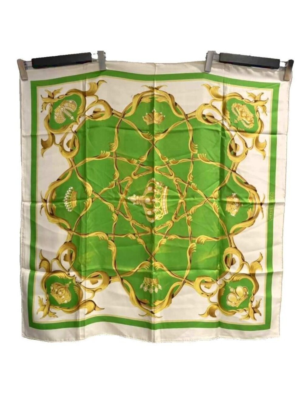 Hermes Carre 90 Scarf Crown Green